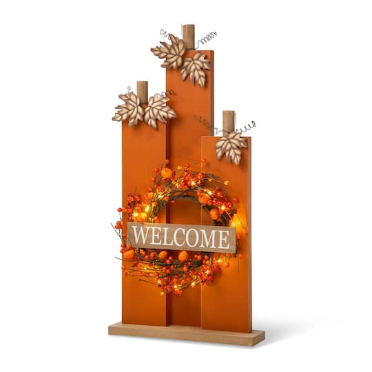 Glitzhome® 30" Fall Lighted Pumpkin & Wreath Décor with Timer